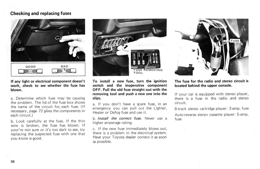 Toyota Celica Owners Manual - 1977 (US) - Page 56 (100dpi) - Retro JDM